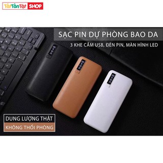 Pin sạc dự phòng 20000mAh - Thiết kế vỏ da sang trọng - Tích hợp màn hình LED - Tích hợp đèn pin