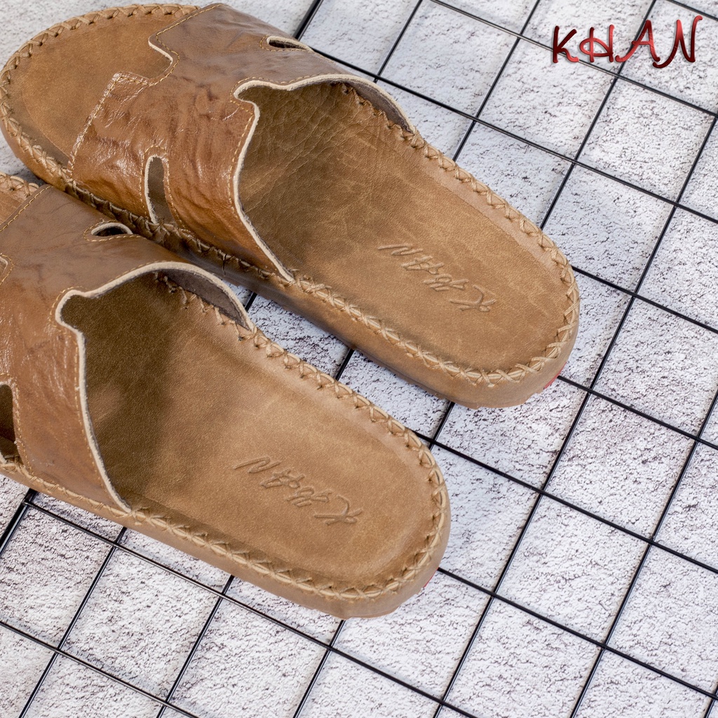 Dép Nam quai ngang , quai ngang da bò chữ H cao cấp Z-02 màu bò