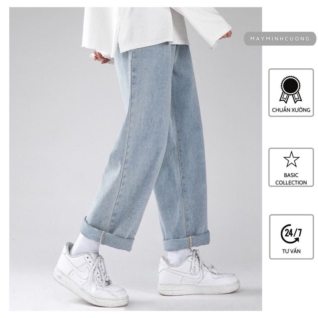 Quần jean nam ống rộng dáng baggy vải bò cao cấp phong cách Hàn Quốc