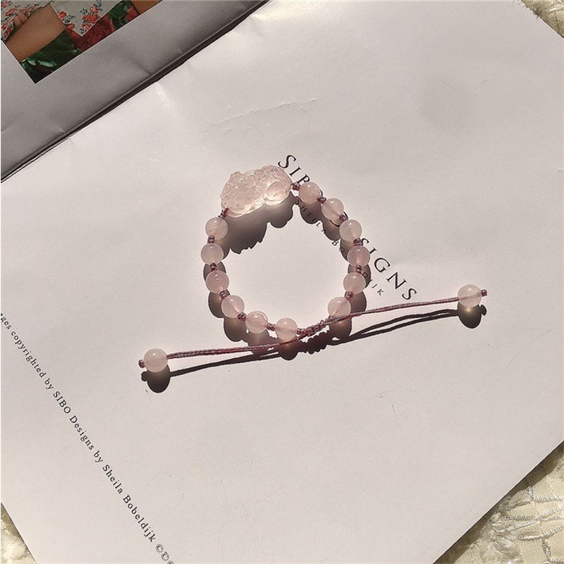 [Hàng Mới] Vòng Đeo Tay Hạt Tròn Nhỏ Màu Hồng Pixiu Tươi Mới Cho Nữ