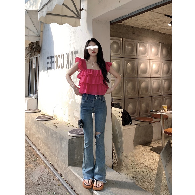 Áo croptop bánh bèo xếp ly cổ vuông tay ngắn HIJUNE AK19