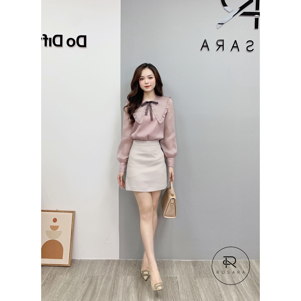 Áo sơ mi thời trang nữ cổ bèo nơ cách điệu Rosara AM242