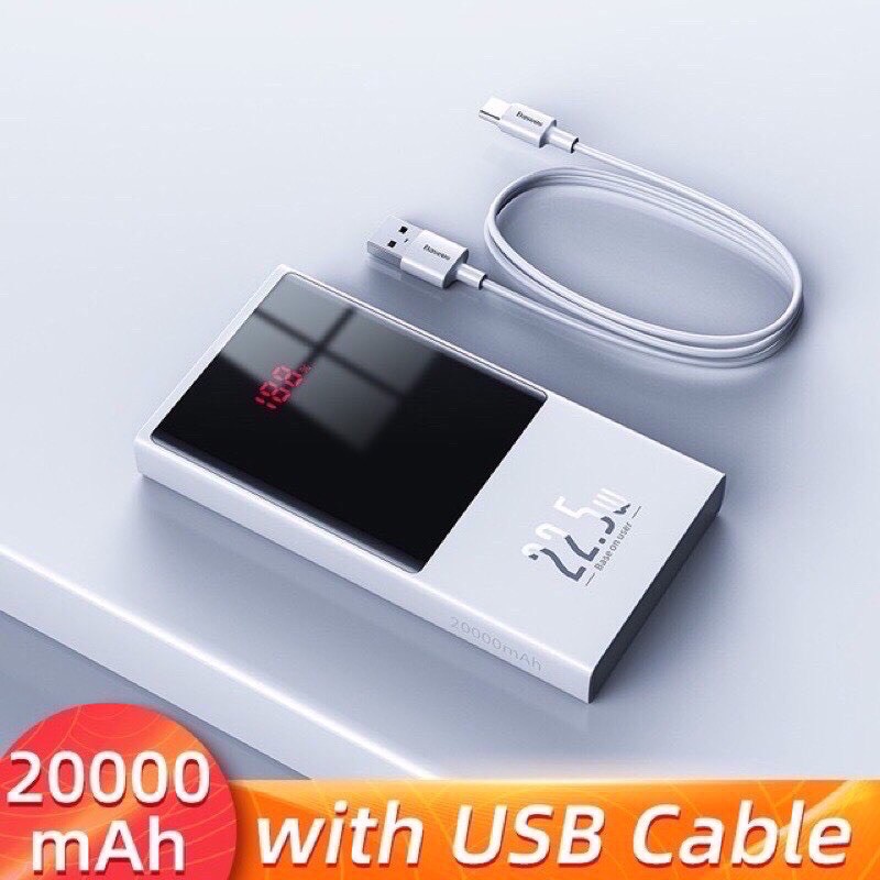 ✅Pin Sạc Dự Phòng Baseus 22.5W Power Bank 20000mah USB C PD Có Đèn LED Màn Hình Hiển Thị Thông Số, Sạc Nhanh QC 3.0