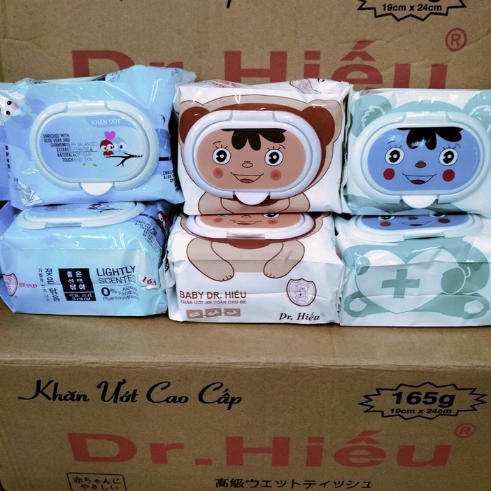 Combo 5 Bịch Khăn Ướt Dr.Hiếu An Toàn Cho Bé Không Mùi Gói To ( 165gr Khăn 165 Tờ ) Nặng 650g - Khăn Giấy Ướt Cao Cấp