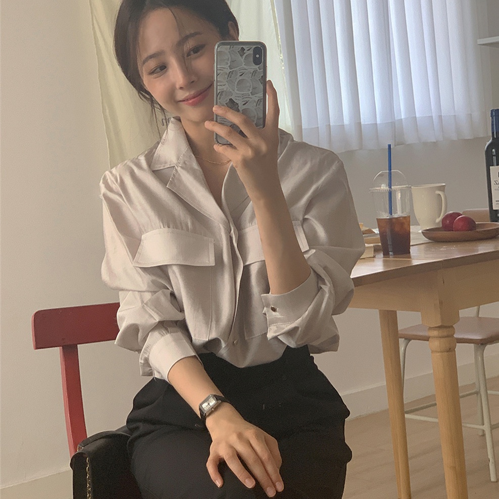 Áo sơ mi SUXI dài tay đơn giản phong cách Hàn Quốc cổ điển thời trang