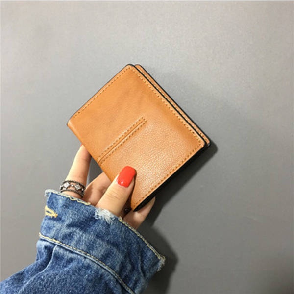 Ví Ngắn Gập Đôi Cỡ Nhỏ Siêu Mỏng Màu Trơn Đơn Giản Phong Cách Âu Mỹ Dễ Phối Đồ Cho Nữ