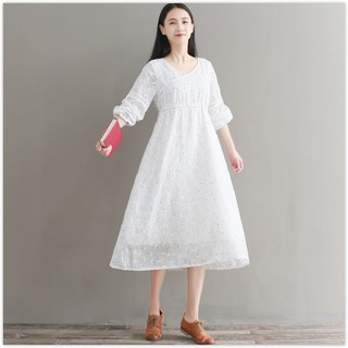 [058] - ĐẦM TRẮNG IN HOA NHÍ LÃNG MẠN