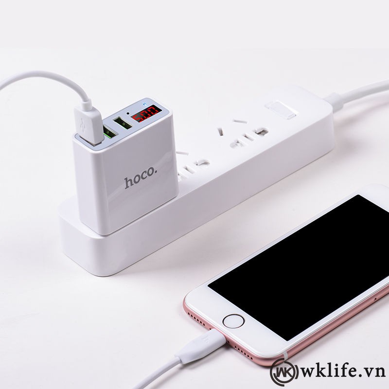 Cốc Sạc Củ Sạc Nhanh 3 Cổng Hoco C15 3A - Màn Hình LCD Hiển Thị Điện Áp - Chính Hãng Bảo Hành 12 Tháng
