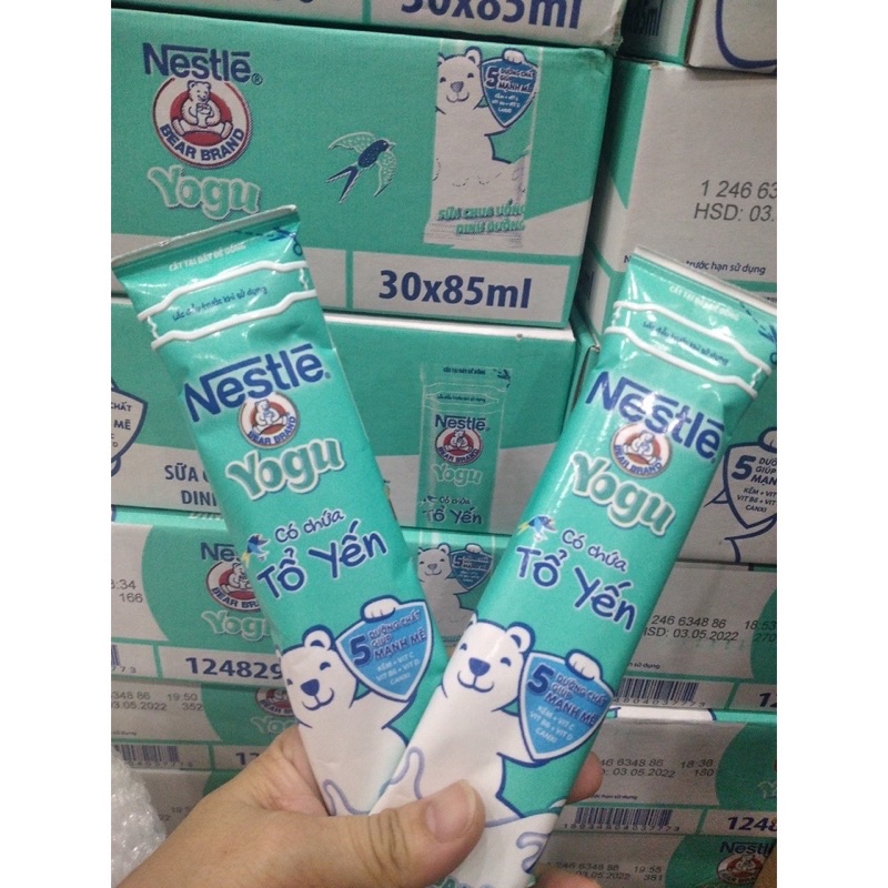 thùng 30 gói sữa chua tổ yến nestle Yogu 30*85ml(date mới 2023) bao bì mới 28 gói