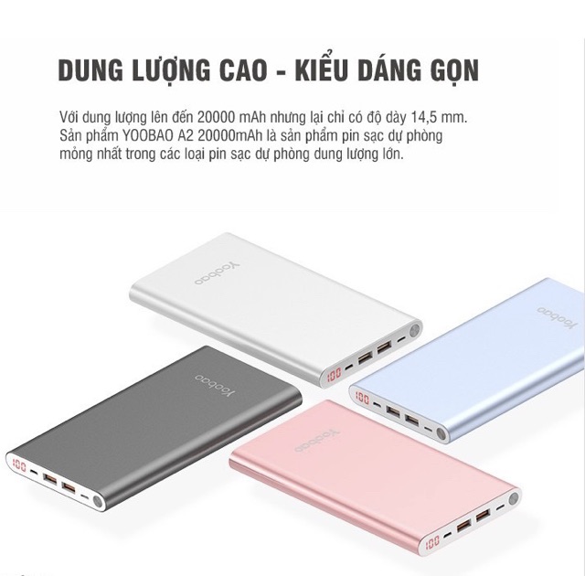 Sạc dự phòng YooBao Air 20.000mAh chính hãng tặng túi đựng cực chất chính hãng YOOBAO