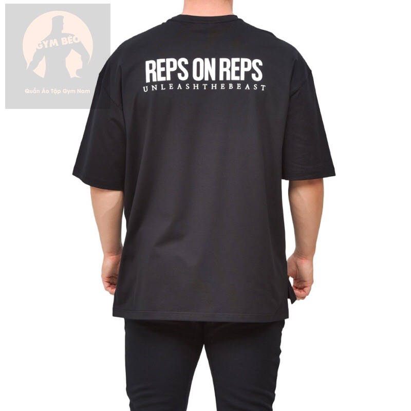 Áo oversized tập gym nam Reps on rep chất vải cotton chất đẹp, thoáng mát