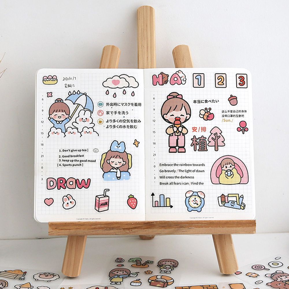 Bộ 20 Miếng Dán Trang Trí Sổ Tay / Album Ảnh / Nhật Ký Bằng Pet Chống Nước Hình Thỏ Nhiều Màu