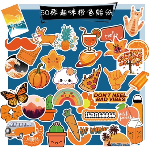 Sticker cute dán màu cam trendy trang trí chống thấm nước