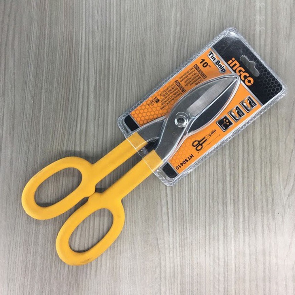 Kéo cắt tôn INGCO 10-12&quot; độ dầy cắt thép carbon &lt;1.2mm, thép không gỉ 0.5mm, lưỡi dao sắc bén, chống cong vênh rỉ sét.