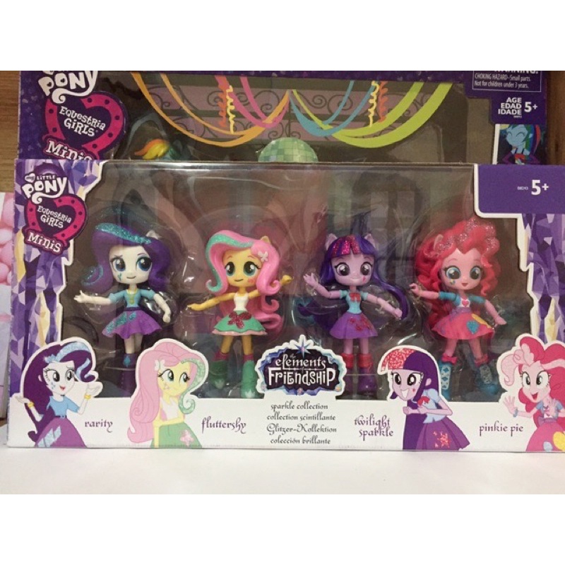Hộp 4 búp bê Pony tóc nhũ Rarity-Fluttershy-Pinkie-Twighlight