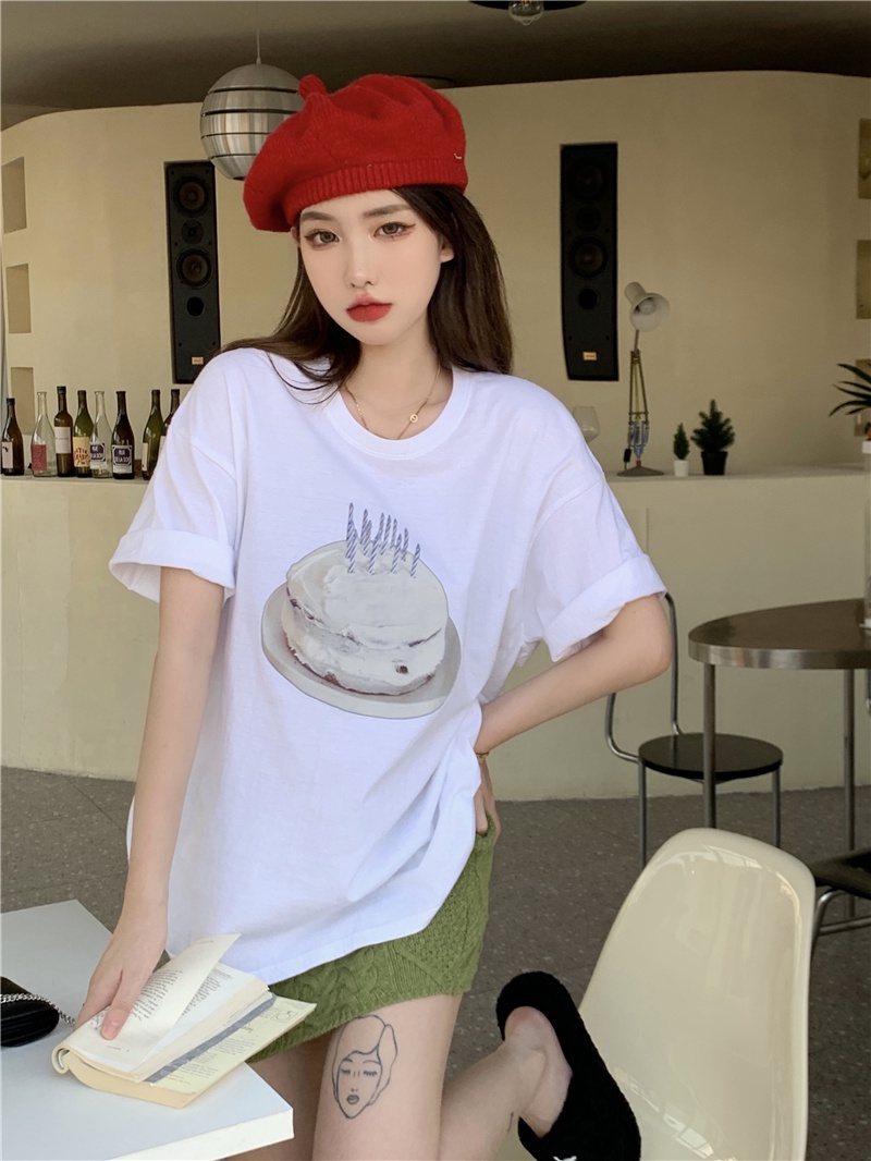 Áo Thun Cộc Tay In Hình Bánh Kem Cổ Điển Mùa Hè 53840