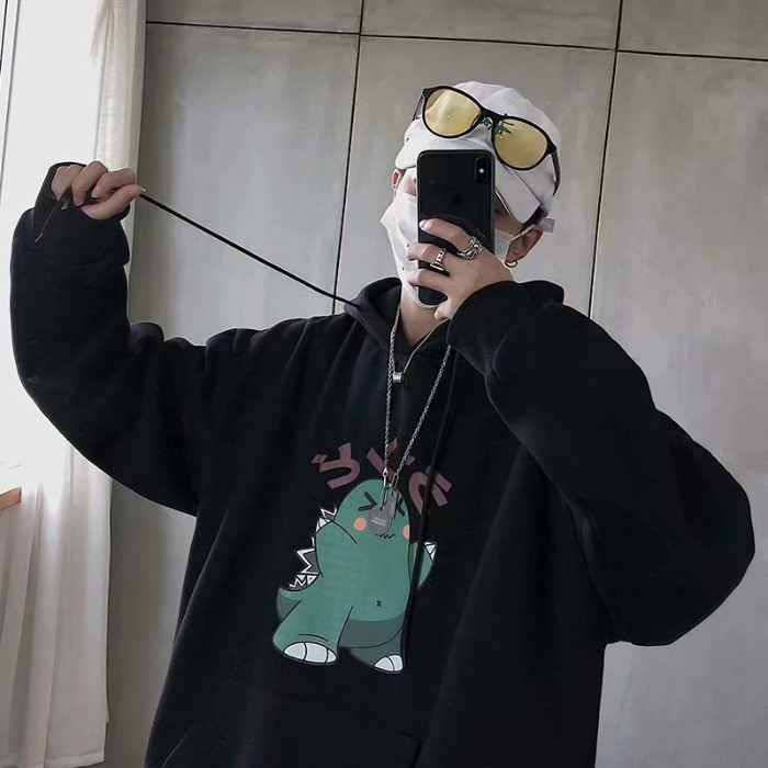 Áo Hoodie Cotton Dáng Rộng In Họa Tiết Hoạt Hình Cá Tính Dành Cho Nam | BigBuy360 - bigbuy360.vn