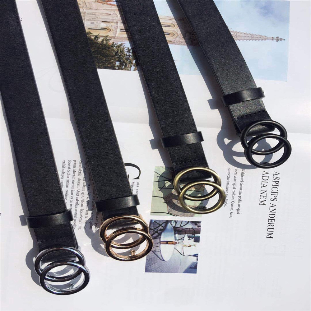 XIJING-COD Korean Fashion Woman Metal Double Ring  Leather Belt INS Girls Jeans Belt 105cm