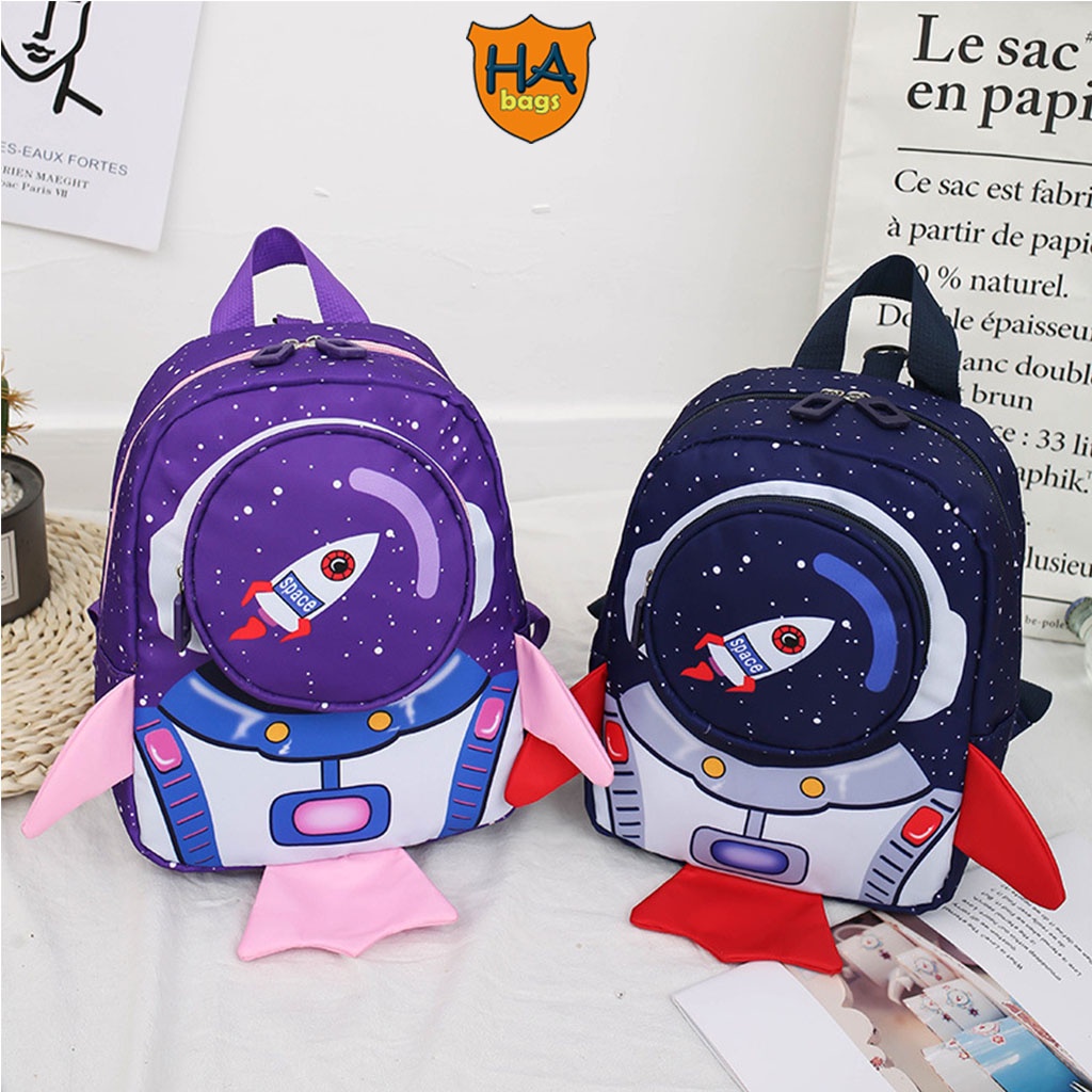 Balo cho trẻ mầm non siêu nhẹ HABAGS  kích thước 21x21x10cm, kiểu dáng tàu vũ trụ, có dây chống lạc HA1008