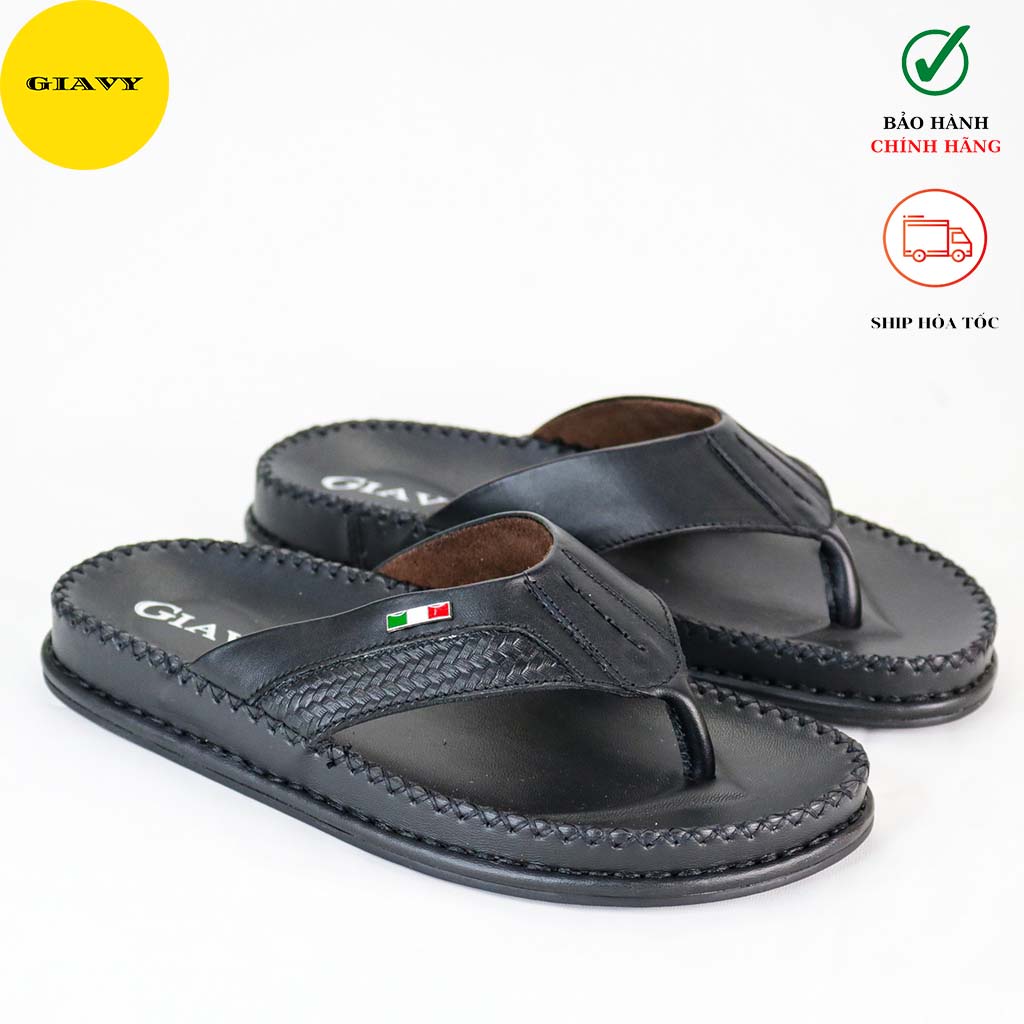Dép kẹp nam quai da, đế viền chỉ thời trang DT807 - GIÀY GIAVY