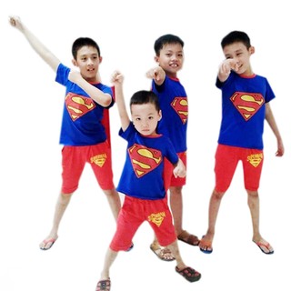 Bộ quần áo siêu nhân xanh kèm áo choàng cộc tay
