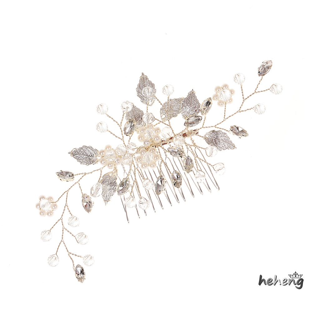 Lược Cài Tóc 12 Răng Đính Lá Và Ngọc Trai Giả Lấp Lánh Cho Phù Dâu / Đám Cưới