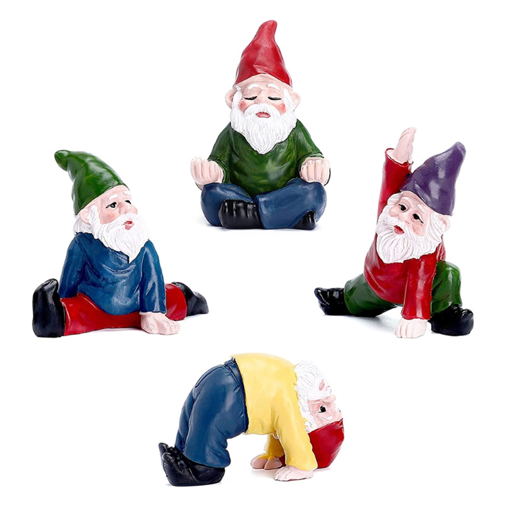 LUCKY 4 PCS Flower Pot Decor Fairy Garden Accessories Statue Miniature Garden Gnomes Collectible Figurines Ornaments Outdoor Indoor Yoga Gnomes