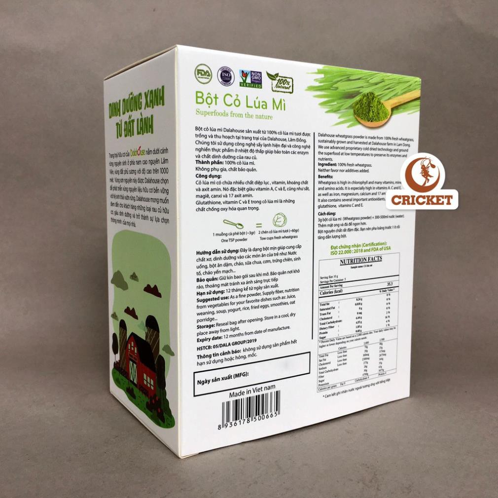 Bột Cỏ Lúa Mì Nguyên Chất Sấy Lạnh Dalahouse Hộp 60g (20 gói x 3g), giúp thải độc gan, hỗ trợ tiểu đường, detox cơ thể