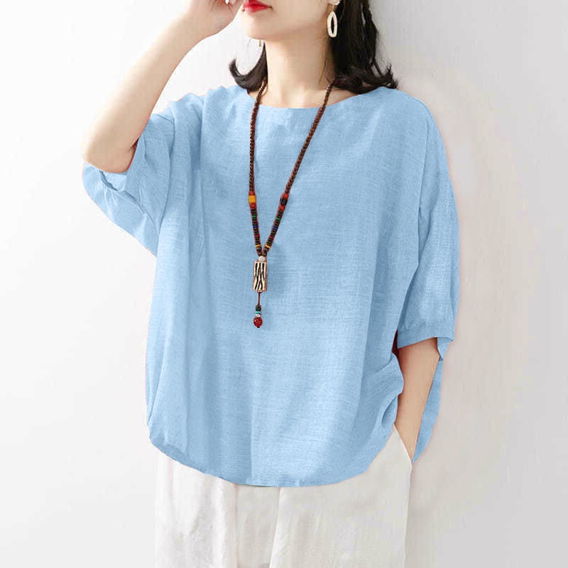 Áo Thun Cotton Lanh Tay Ngắn Thời Trang Mùa Hè Mới 2022 Cho Phụ Nữ Trung Niên Size M-4xl