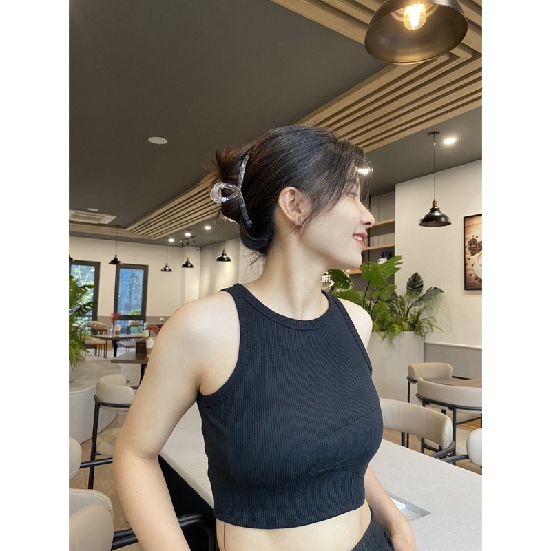 Áo ba lỗ ngược thun tăm màu đen dáng croptop☘️freeship