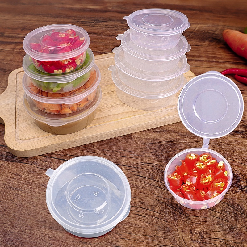 Set 10 Hộp Nhựa Trong Suốt Dùng Một Lần Đựng Nước Sốt Có Nắp Đậy Dùng Trong Nhà Bếp
