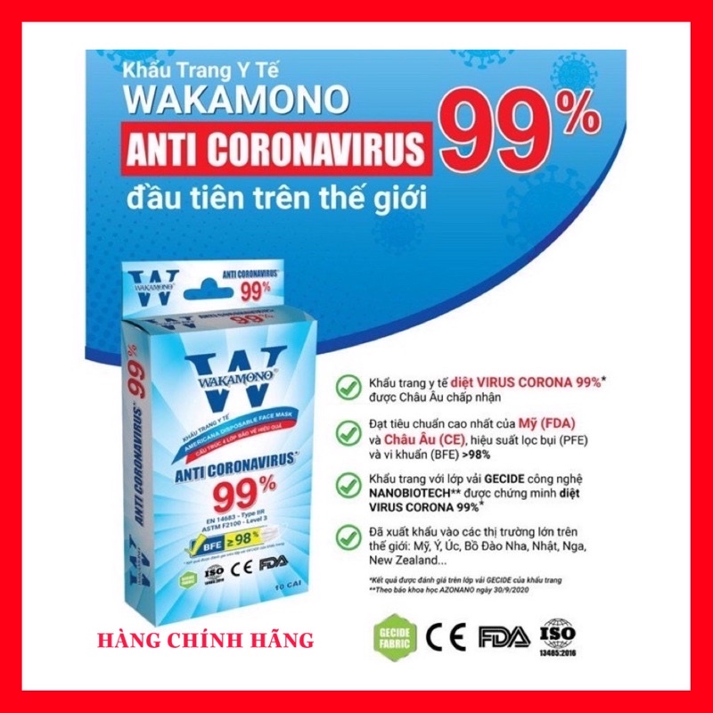 KHẨU TRANG Y TẾ WAKAMONO 4 LỚP DIỆT KHUẨN 99% , HỘP 10 CÁI