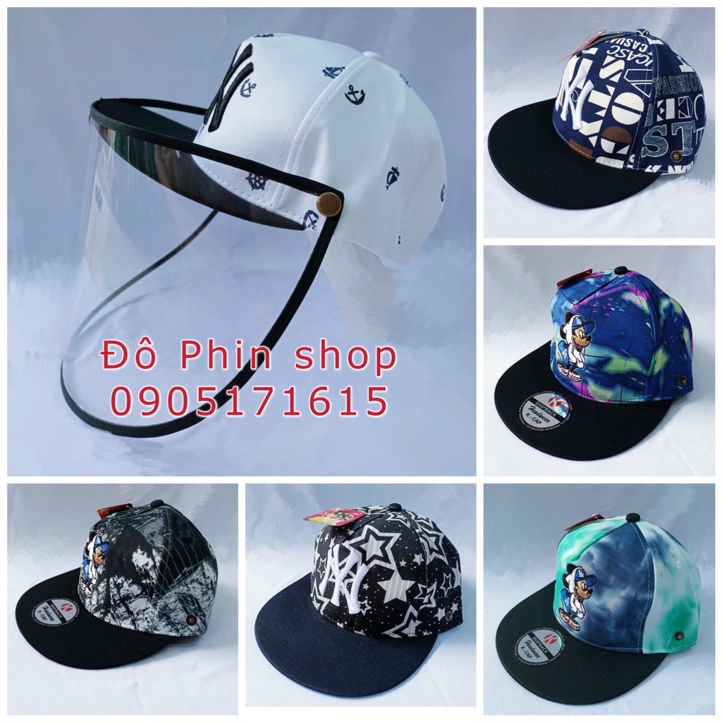 Mũ hiphop nón kết lưỡi trai NY mickey chống giọt bắn cho trẻ em, tấm chắn có thể tháo rời