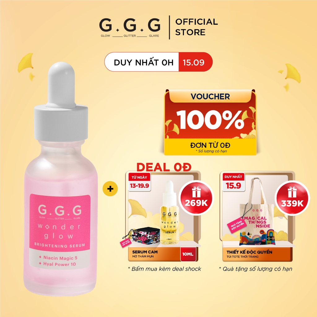 Tinh chất serum Niacinamide dưỡng trắng cấp ẩm sáng da GGG Wonder Glow Brightening Serum 30ml