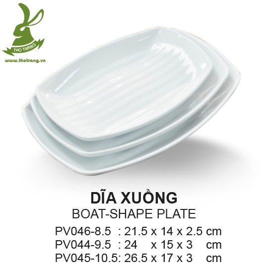 Dĩa xuồng oval bày món ăn nhựa melamine màu trắng Srithai Superware