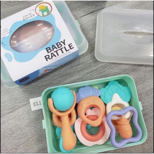 Bộ đồ chơi gặm nướu xúc xắc 10 món Baby Rattle kèm hộp đựng  an toàn cho bé mẫu cực đẹp