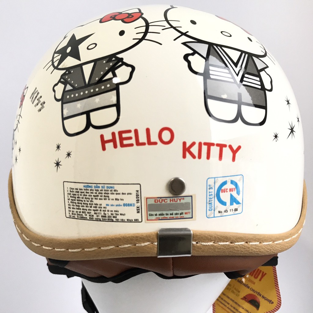 Mũ bảo hiểm trẻ em cao cấp siêu đáng yêu - Xteen dấu kính - Kitty trắng (có nhiều tem)