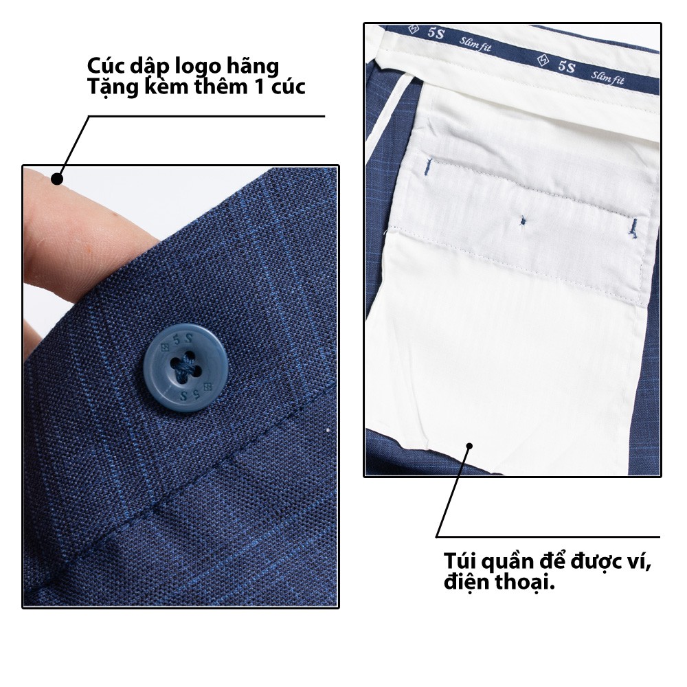 Quần Tây Nam 5S Họa Tiết Kẻ Caro Màu Xanh Đậm, Dáng Ôm Vừa, Ít Nhăn, Thoáng Mát, Co Giãn Nhẹ (QAU0402S1XDM) | BigBuy360 - bigbuy360.vn
