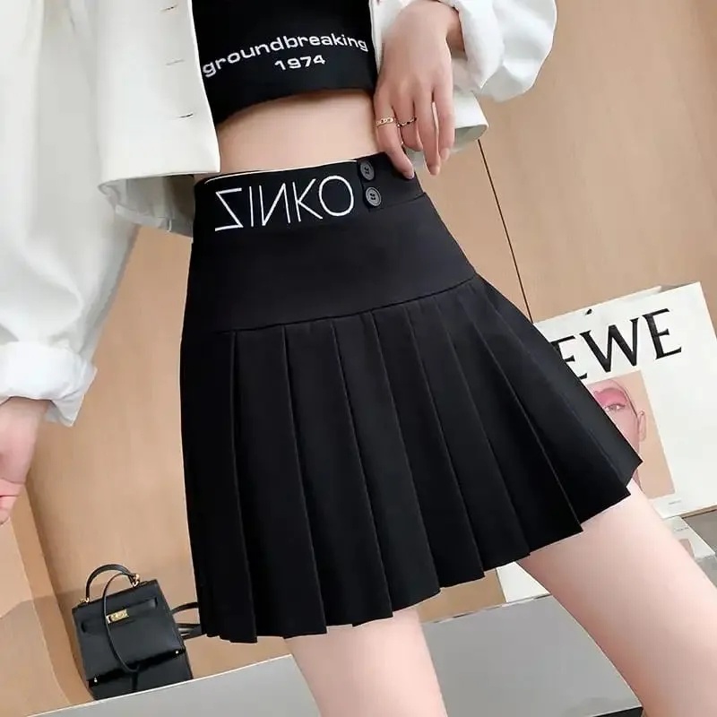 Chân Váy Chữ A Xếp Ly Lưng Cao Màu Đen C8672