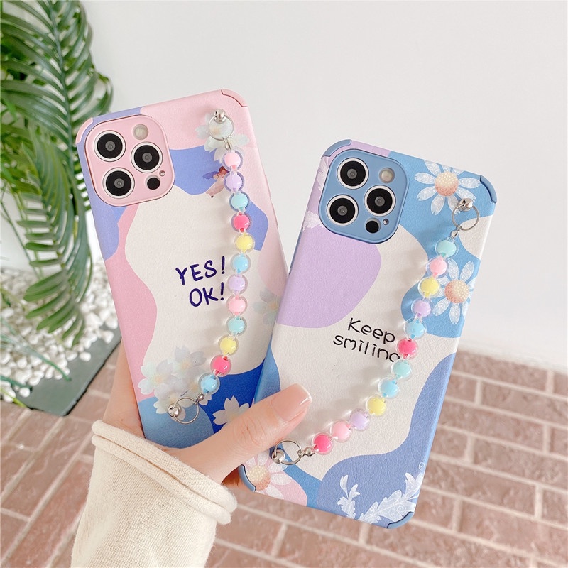 Ốp điện thoại tpu in chữ tiếng anh màu nước kèm vòng đeo tay chống sốc cho Iphone 12 Pro 11pro Max Xr Xs Max 8 7plus