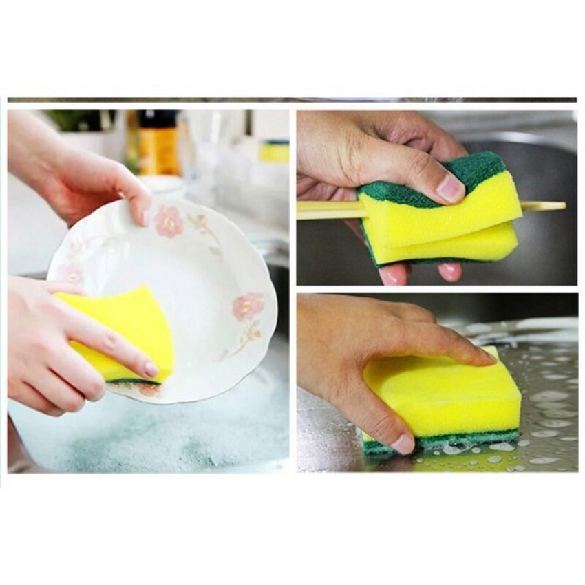 Miếng rửa bát bọt biển rửa bát vàng xanh vệ sinh chén dĩa tiện lợi siêu sạch DANA