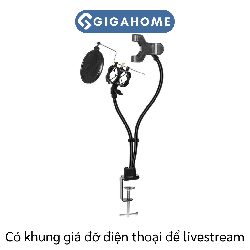 Giá Đỡ Điện Thoại, Micro Livestream GIGAHOME Kẹp Bàn, Có Màng Lọc Âm Thanh 5245