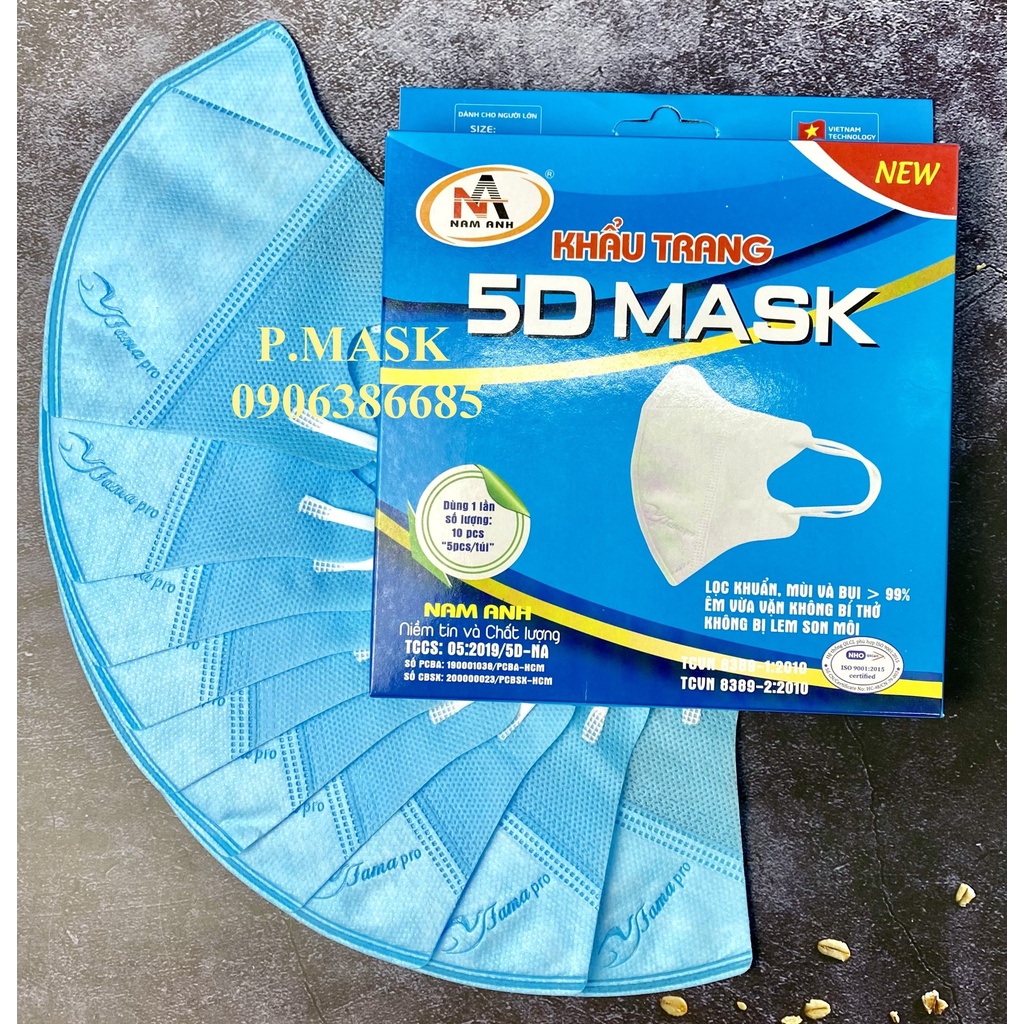 Khẩu trang 5D NAM ANH FAMAPRO Kháng Khuẩn 10 cái/ hộp Trắng, Hồng, Xanh Y Tế, Xanh Rêu, Xanh Navy, Xám, Vàng Nhạt, Đen
