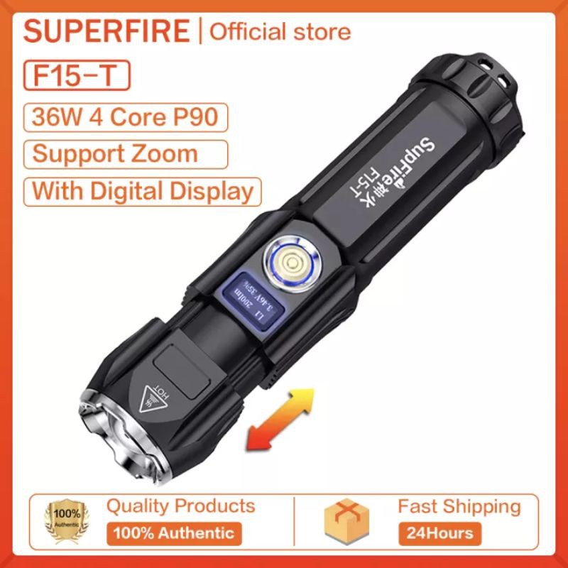 Đèn Pin Siêu Sáng  Supfire F15 Zoom Đèn Pin Chống Nước Cầm Tay Mini Ngoài Trời 36W/P90/2000LM