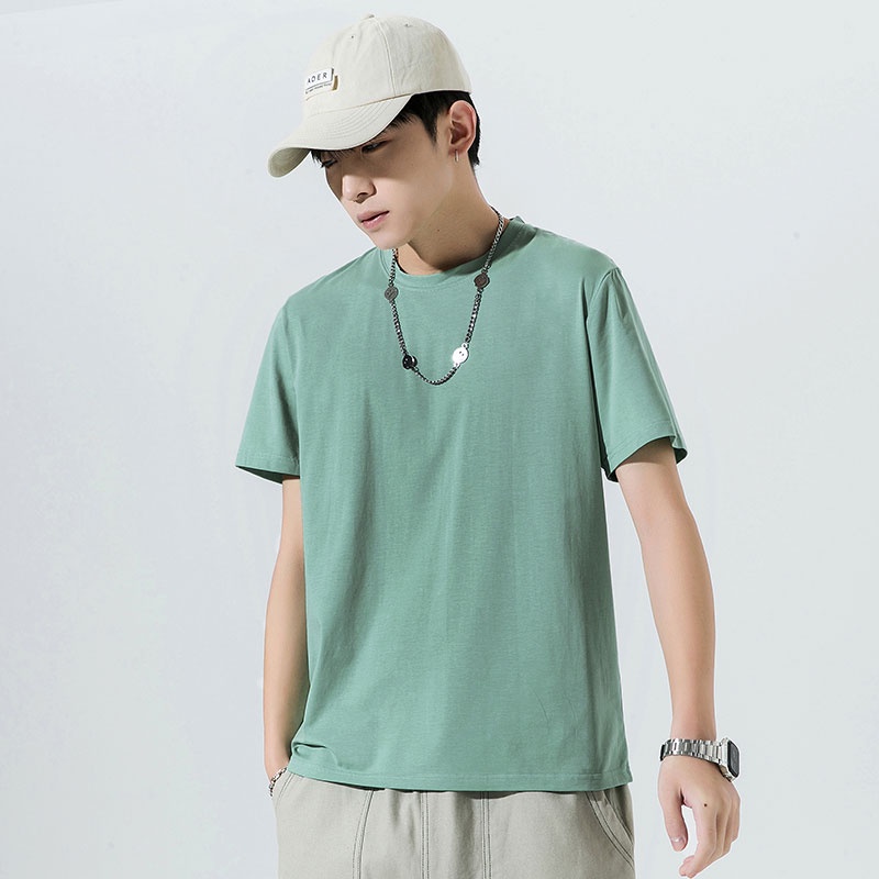 Áo Thun Tay Ngắn Cổ Tròn Màu Sắc Đơn Giản Chất Liệu Cotton Cao Cấp Thời Trang Cho Nam