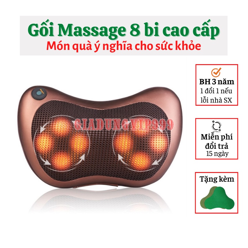 Gối Massage hồng ngoại 8 bi cao cấp matxa cổ vai gáy đa năng tự động đảo chiều có tẩu sạc ô tô tiện lợi