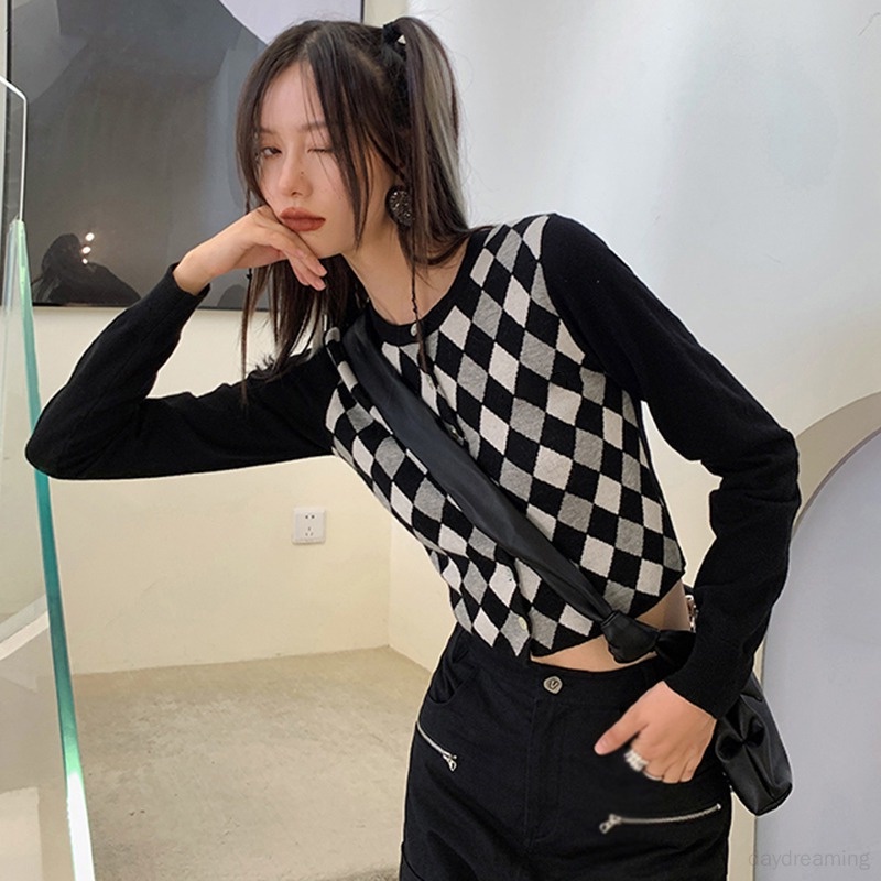 Áo Cardigan Dệt Kim Tay Dài Cổ Tròn Phong Cách Retro