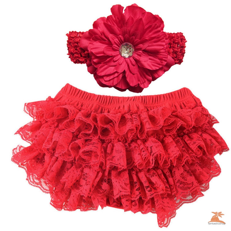☞Dây buộc tóc☜ Cute New Baby Girl Bloomers Diaper Cover Headband Set Newborn Ruffle Panties Lace Infant Shorts