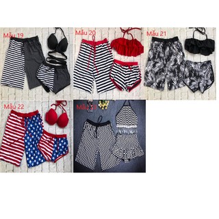 Set bikini nữ và quần nam Đồ đôi đi biển