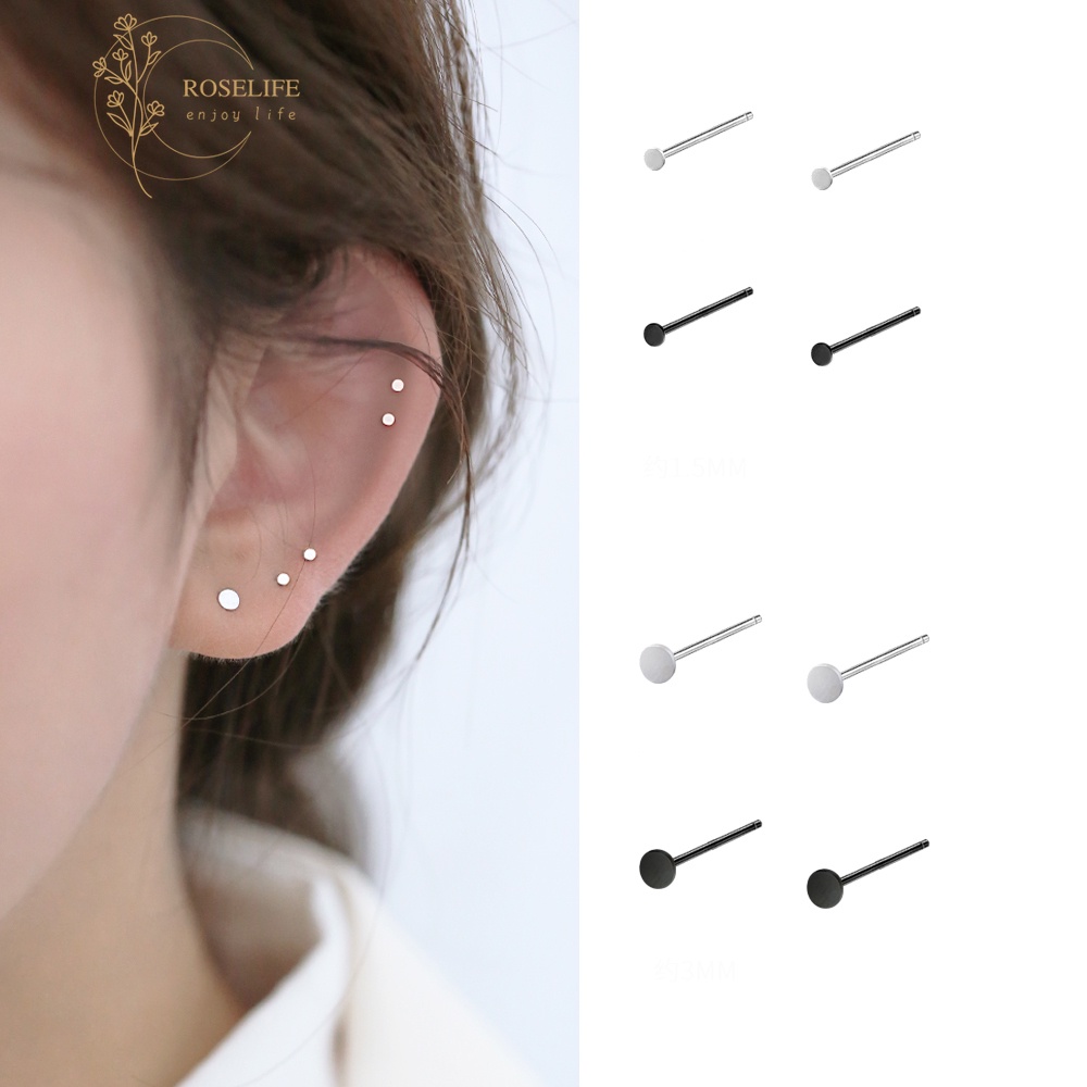 1 Cặp Bông Tai Bạc S925 Hình Tròn Màu Đen Không Dị Ứng Thời Trang Unisex